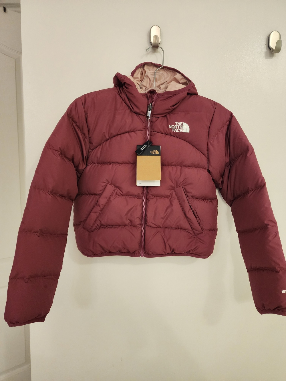 The North Face Girls REVERSIBLE Down Maroon Hooded Puffer Jacket